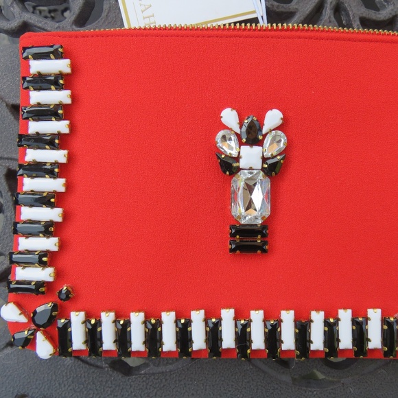 Shiraleah Rafaella Red Jewelled Zip Pouch Bag - Picture 4 of 8